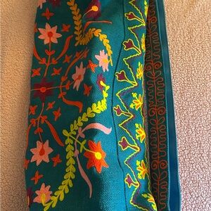 America & Beyond Blue Embroidered Yoga Mat Bag
